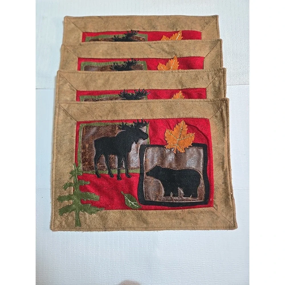 VTG‎ Placemats Set 4 Elk Moose Cabin Lodge Rustic Western Native American Decor